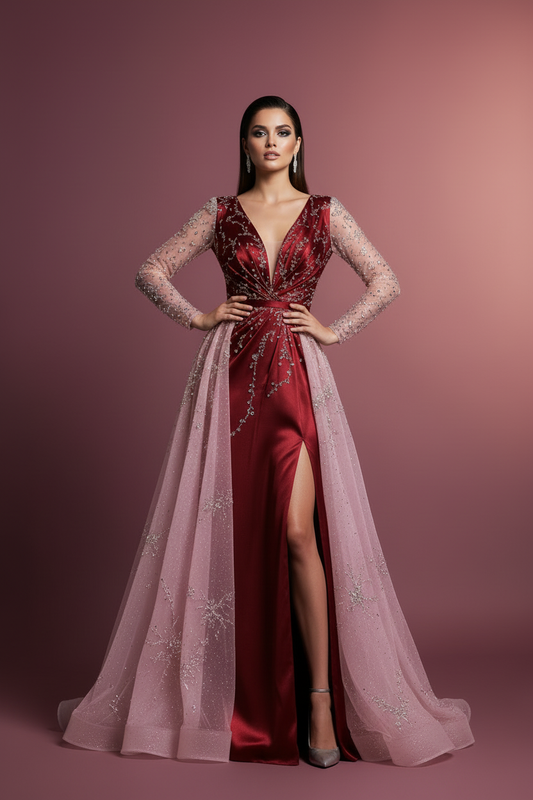 Burgundy Blush Pink Gown