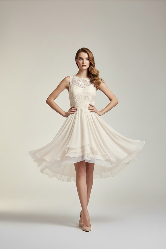 Cream White Dress Front View