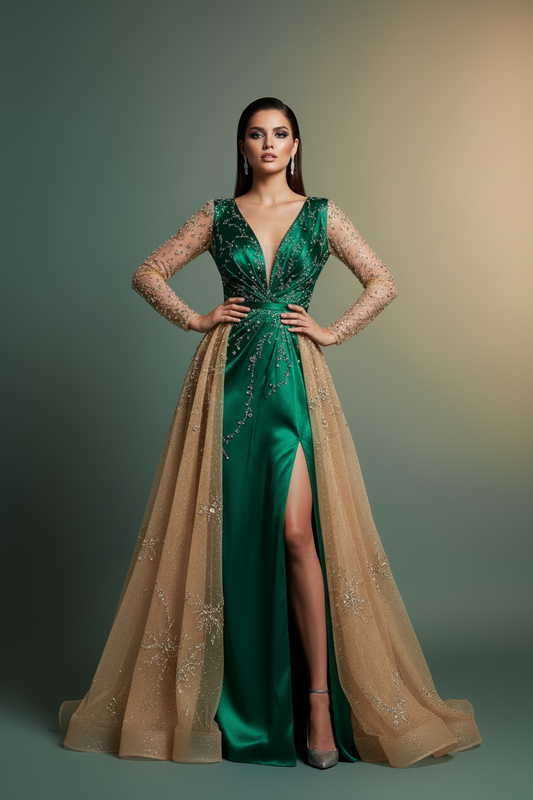 Emerald Green Champagne Gown