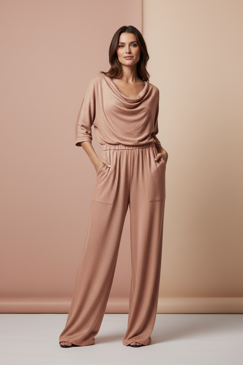 Rose Gold Cowl Neck Jumpsuit