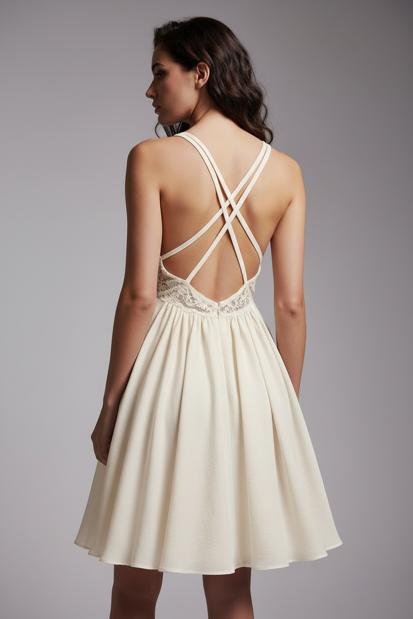 Cream White Dress Back View