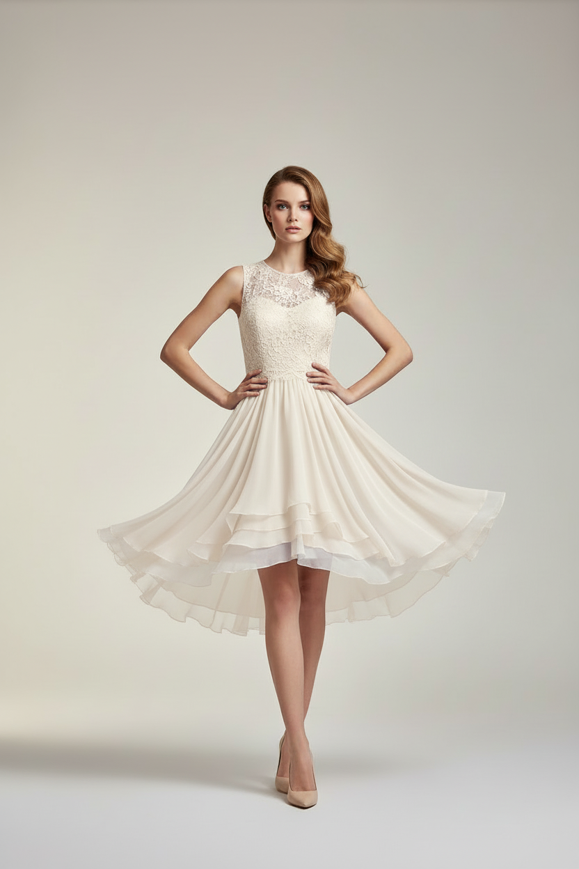 Cream White Dress Front View