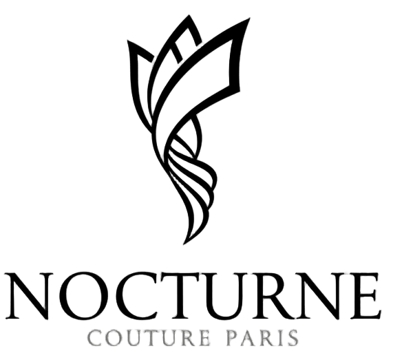 Logo of Nocturne Couture Paris with a stylized face design on a black background.