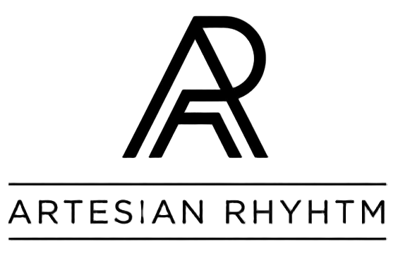 Logo of Artesian Rhyhtm with stylized letter 'AR' on a white background