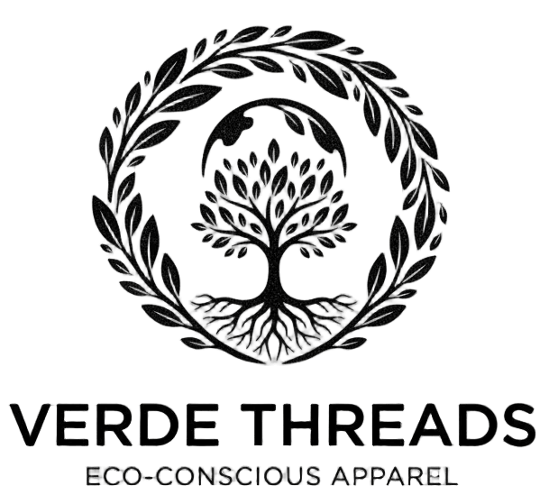 Logo of Verde Threads with a tree design and 'Eco-Conscious Apparel' text on a black background