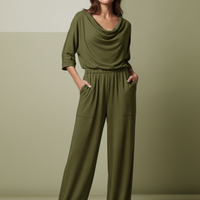 Olive Green Cowl Neck Jumpsuit