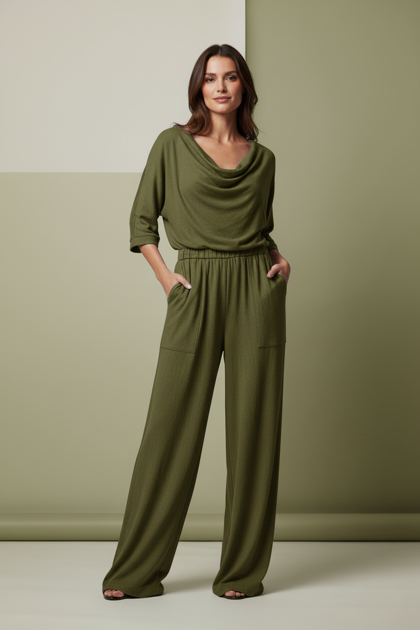 Olive Green Cowl Neck Jumpsuit