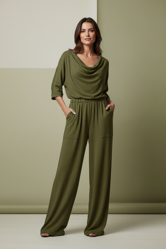 Olive Green Cowl Neck Jumpsuit