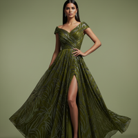 Olive Green Embellished Evening Gown