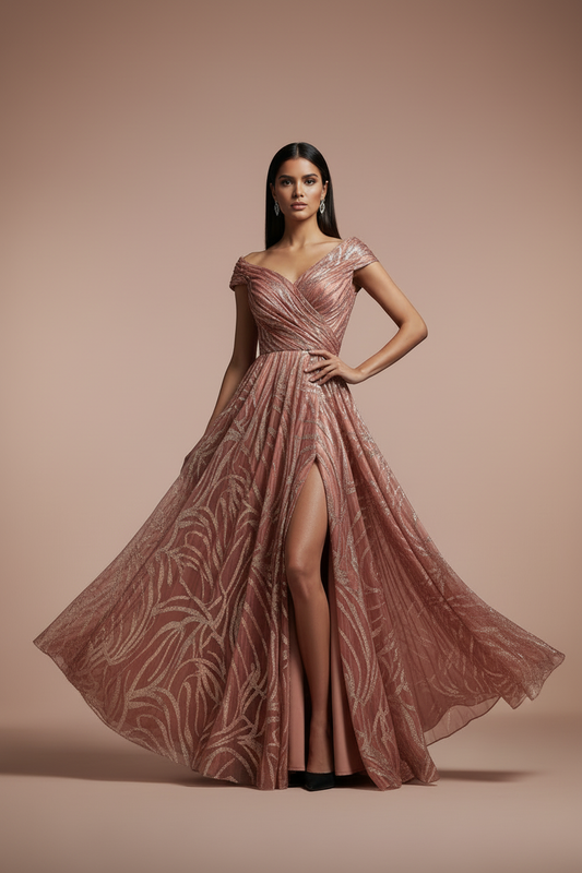 Rose Gold Embellished Evening Gown